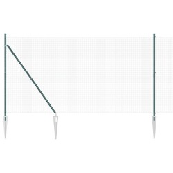 Clôture en fil soudé avec 13 poteaux en spike verts 1.4x25 m en acier 