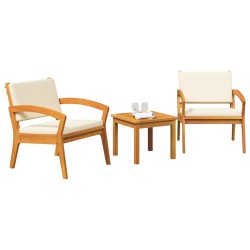 Ensemble Bistro 3 pièces avec coussins - Bois d'acacia massif 
