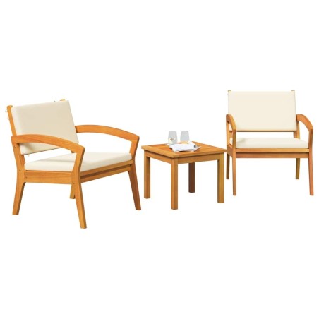 Ensemble Bistro 3 pièces avec coussins - Bois d'acacia massif 