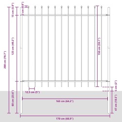 Clôture de jardin avec une pointe en fer forgé grise, 1,7x1,5 m en acier 