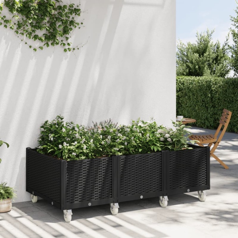 Jardinière à roulettes noir 150x80x54 cm PP 
