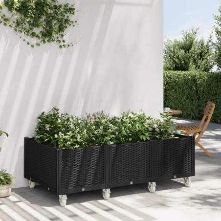 Jardinière à roulettes noir 150x80x54 cm PP 