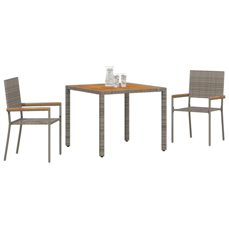 Ensemble de Salle à Manger de Jardin 3 Pièces en Rattan Poly Gris 