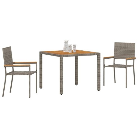 Ensemble de Salle à Manger de Jardin 3 Pièces en Rattan Poly Gris 
