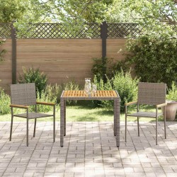 Ensemble de Salle à Manger de Jardin 3 Pièces en Rattan Poly Gris 