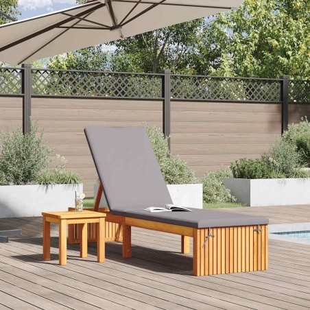 Chaise longue avec coussin 200x55x30 cm en bois d'acacia 