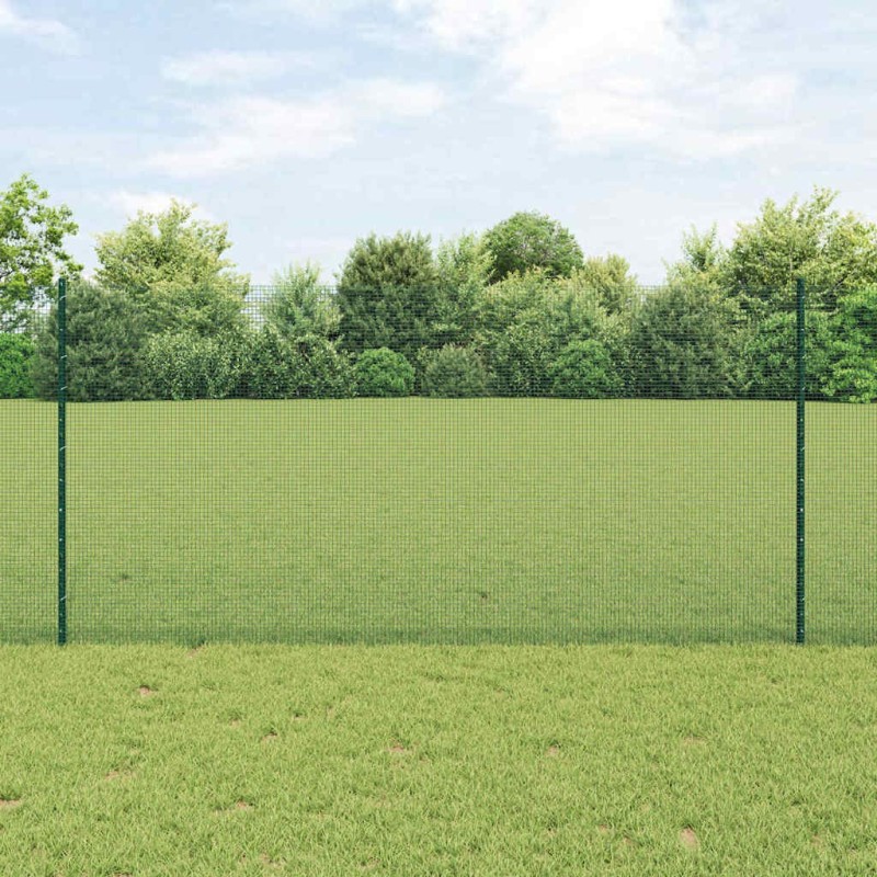 Clôture en fil soudé avec 22 poteaux U verte 1,2x50 m en acier 