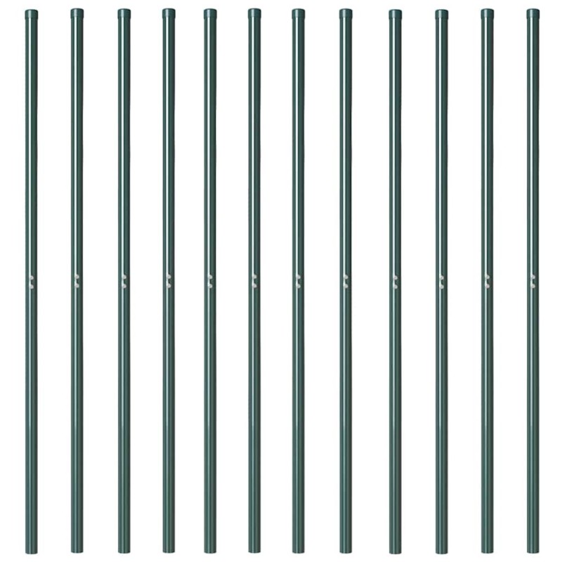 Poteaux de clôture 12 pcs Vert 140 cm Acier peint par poudre 