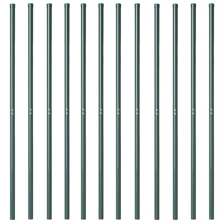 Poteaux de clôture 12 pcs Vert 140 cm Acier peint par poudre 