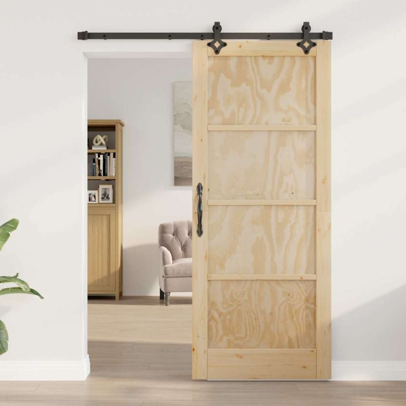 Porte coulissante avec ensemble de quincaillerie 'ORKDAL'en bois massif de pin 
