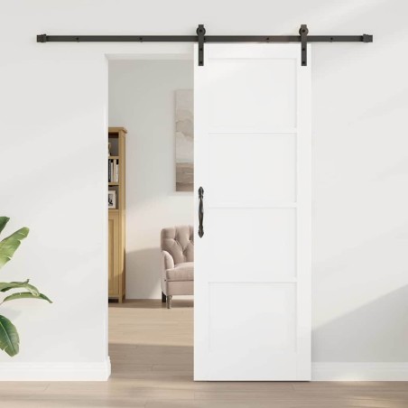 Porte coulissante avec quincaillerie blanche 73.5x211 cm en pin massif 