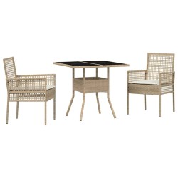 Ensemble de salle à manger de jardin 3 pièces beige poly rotin 