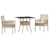Ensemble de salle à manger de jardin 3 pièces beige poly rotin 