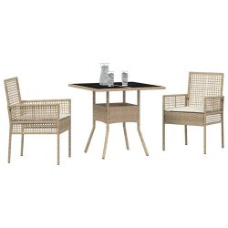 Ensemble de salle à manger de jardin 3 pièces beige poly rotin 