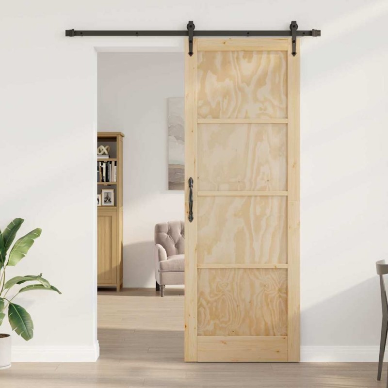 Porte Coulissante avec Kit Matériel 83x232 cm Bois Massif Pin 