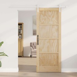 Porte Coulissante avec Ensemble de Quincaillerie 78x202 cm en Bois Massif de Pin 