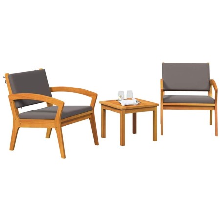 Ensemble Bistro 3 Pièces avec Coussins, en Bois d'Acacia Massif 