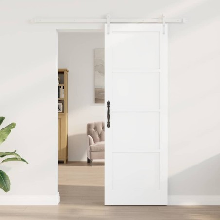Porte Coulissante avec Ensemble de Matériel Blanc 73,5x211 cm Bois Massif Pin 