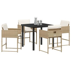 Ensemble de jardin 5 pièces avec des coussins beiges en poly rotin 