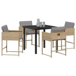 Ensemble de salle à manger de jardin 5 pièces avec coussins beiges en poly rattan. 