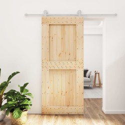 Porte coulissante et kit de quincaillerie 90x210 cm pin massif 