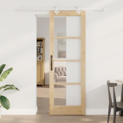 Ensemble de Porte Coulissante avec Matériel 73,5 x 211 cm Bois Massif Pin 