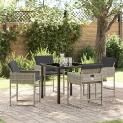 Ensemble de salle à manger de jardin 5 pièces avec des coussins gris clair en poly rotin 
