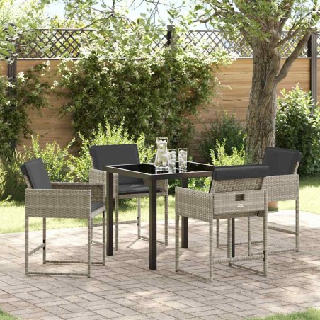 Ensemble de salle à manger de jardin 5 pièces avec des coussins gris clair en poly rotin 