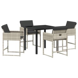 Ensemble de salle à manger de jardin 5 pièces avec des coussins gris clair en poly rotin 