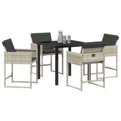 Ensemble de salle à manger de jardin 5 pièces avec des coussins gris clair en poly rotin 