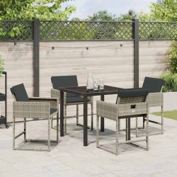 Ensemble de salle à manger de jardin 5 pièces avec des coussins gris clair en poly rotin 