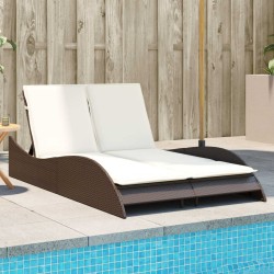 Chaise longue avec coussins marron 114x205x73 cm résine tressée 