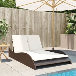 Chaise longue avec coussins marron 114x205x73 cm résine tressée 
