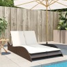 Chaise longue avec coussins marron 114x205x73 cm résine tressée 
