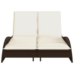 Chaise longue avec coussins marron 114x205x73 cm résine tressée 