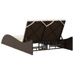 Chaise longue avec coussins marron 114x205x73 cm résine tressée 