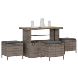 Ensemble de salle à manger de jardin 4 pièces avec coussins gris en poly rotin et acacia 
