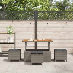 Ensemble de salle à manger de jardin 4 pièces avec coussins gris en poly rotin et acacia 