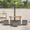 Ensemble de salle à manger de jardin 4 pièces avec coussins gris en poly rotin et acacia 