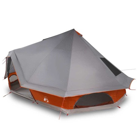 Tente Tipi - Grise et orange, 10 personnes, étanche 