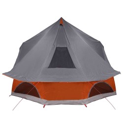 Tente Tipi - Grise et orange, 10 personnes, étanche 