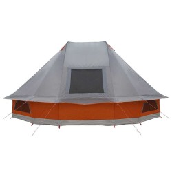 Tente Tipi - Grise et orange, 10 personnes, étanche 