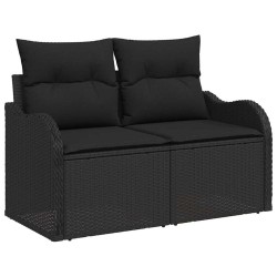 Ensemble de Canapé de Jardin 3 Pièces avec Coussins Noir Poly Rattan 