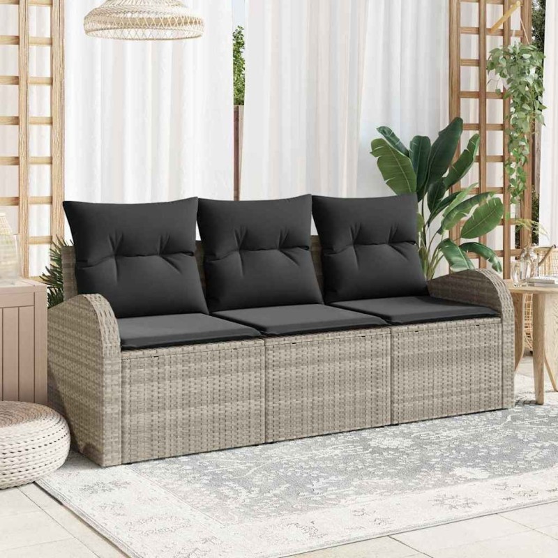Ensemble de canapé de jardin 3 pièces avec des coussins en poly rotin gris clair. 