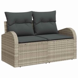 Ensemble de canapé de jardin 3 pièces avec des coussins en poly rotin gris clair. 