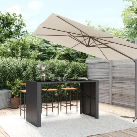 Table de bar et dessus en verre noir 185x80x110 cm poly rotin 