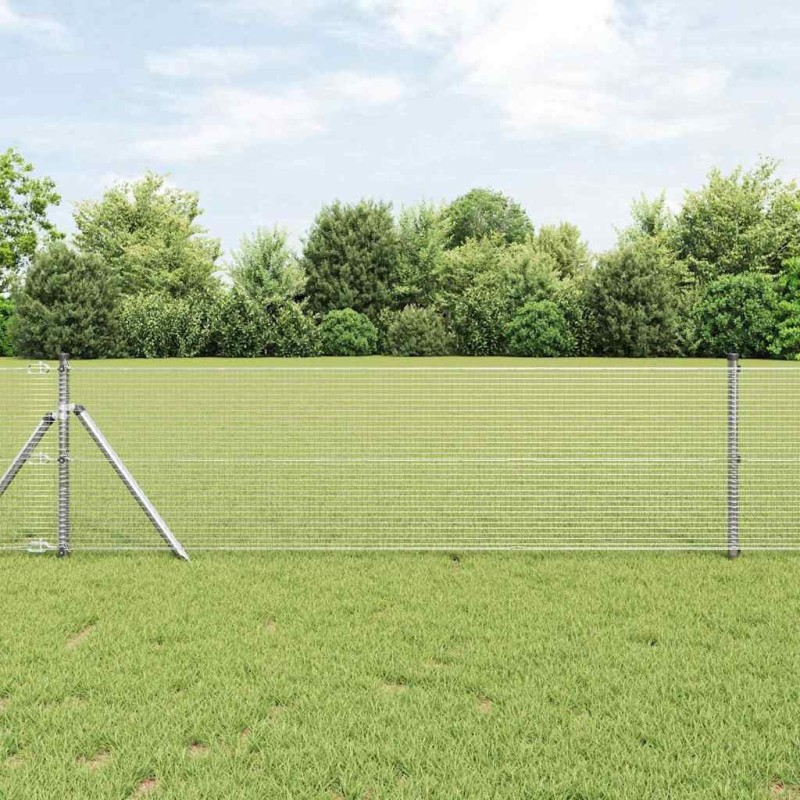 Clôture en Fil Soudé avec 13 Poteaux 0.8x50 m Acier Galvanisé 