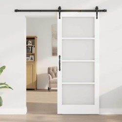 Porte coulissante avec quincaillerie blanche 83x202 cm bois massif pin 