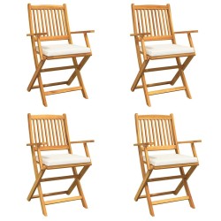 Chaises de jardin pliantes avec coussin blanc 4 pièces en bois d'acacia solide 