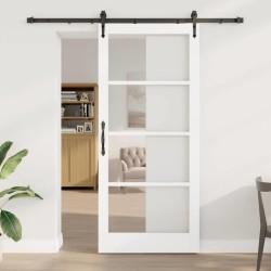 Porte Coulissante avec Ensemble de Matériel Blanche 93x211 cm Bois Massif de Pin 